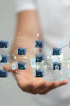 A 3D rendering of a Data cloud storage network from lines, triangles, and par 写真素材