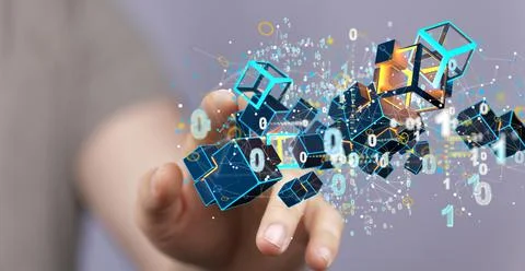 A 3d rendering of data Internet infrastructure concept. Abstract technology b Stockfoto's