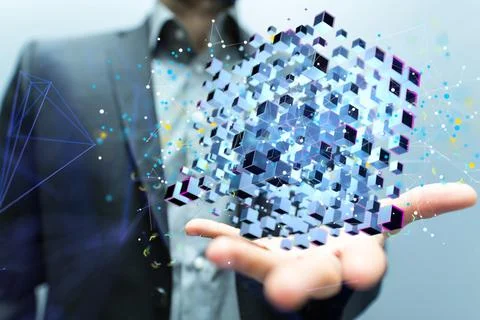 3D rendering of data Internet infrastructure concept floating on a man's hand Stockfoto's