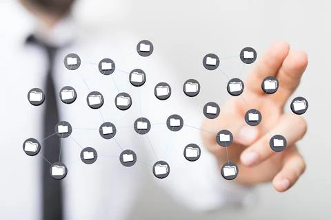 3D rendering of a data network with a real person in the background Stock Photos
