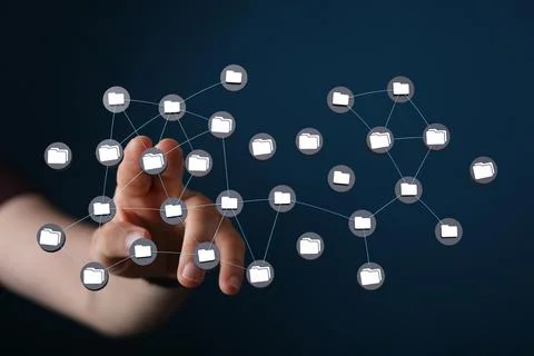 3D rendering of a data network with a real person in the background Stock Photos