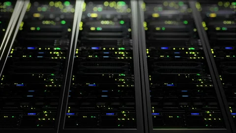 3D rendering of data servers with flashing LEDs. Cyclic animation of data server Stock Footage 90959426