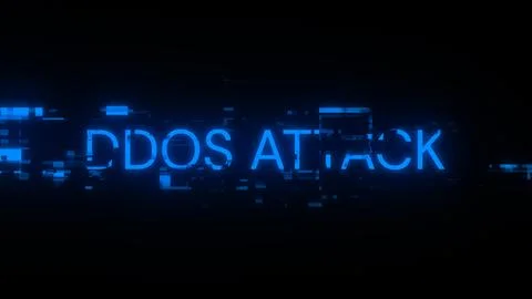 3D rendering ddos attack text with screen effects of technological glitches Foto stock