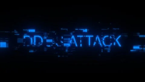 3D rendering ddos attack text with screen effects of technological glitches 写真素材