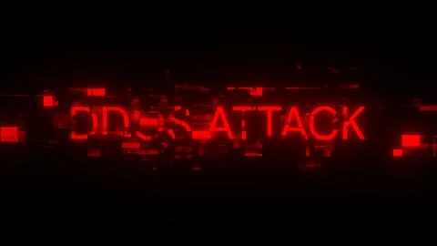 3D rendering ddos attack text with screen effects of technological glitches Foto stock