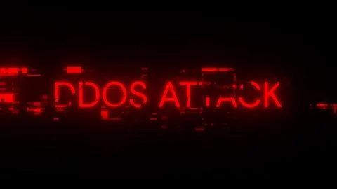3D rendering ddos attack text with screen effects of technological glitches Stock Photos