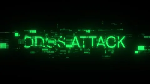 3D rendering ddos attack text with screen effects of technological glitches Foto stock