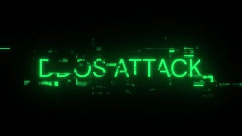 3D rendering ddos attack text with screen effects of technological glitches Foto stock