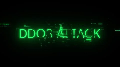 3D rendering ddos attack text with screen effects of technological glitches Foto stock