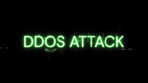 3D rendering ddos attack text with screen effects of technological glitches Foto stock