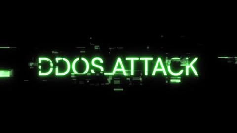 3D rendering ddos attack text with screen effects of technological glitches Stock Photos