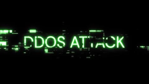3D rendering ddos attack text with screen effects of technological glitches Foto stock