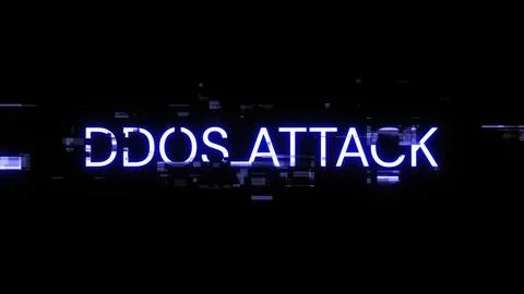 3D rendering ddos attack text with screen effects of technological glitches Stock Photos