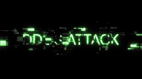 3D rendering ddos attack text with screen effects of technological glitches Foto stock