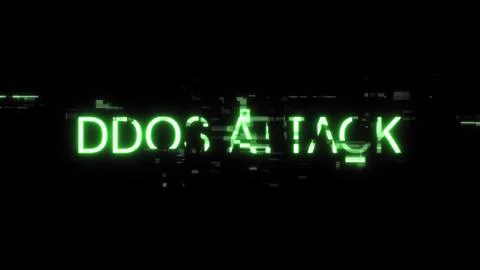 3D rendering ddos attack text with screen effects of technological glitches Stock Photos
