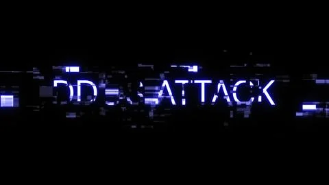 3D rendering ddos attack text with screen effects of technological glitches 스톡 사진
