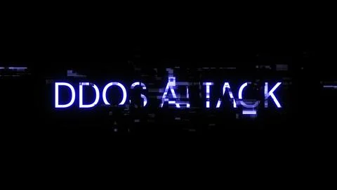 3D rendering ddos attack text with screen effects of technological glitches 写真素材