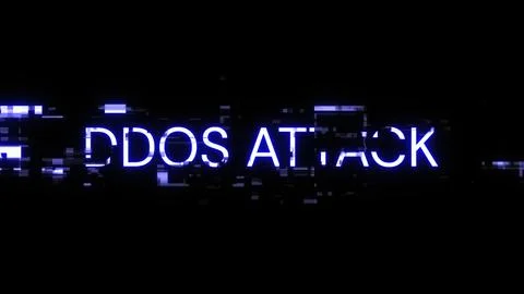 3D rendering ddos attack text with screen effects of technological glitches Stock Photos