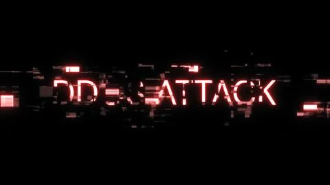 3D rendering ddos attack text with screen effects of technological glitches Foto stock