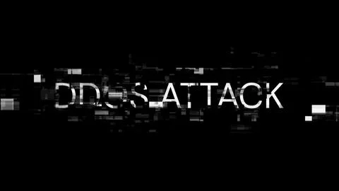 3D rendering ddos attack text with screen effects of technological glitches Stock Photos