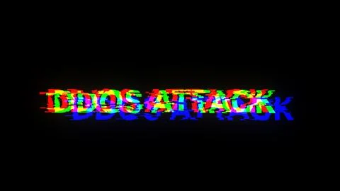 3D rendering ddos attack text with screen effects of technological glitches Foto stock