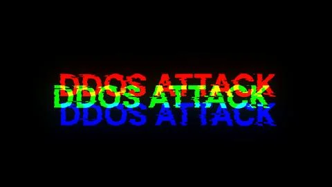3D rendering ddos attack text with screen effects of technological glitches 写真素材