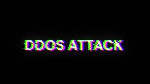 3D rendering ddos attack text with screen effects of technological glitches Stock Photos