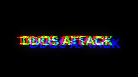 3D rendering ddos attack text with screen effects of technological glitches Stock Photos