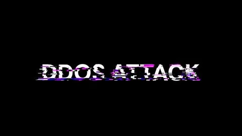 3D rendering ddos attack text with screen effects of technological glitches Foto stock