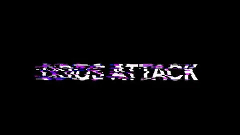 3D rendering ddos attack text with screen effects of technological glitches Foto stock