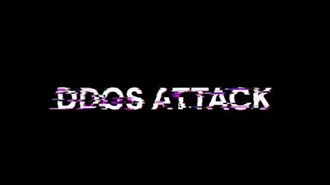 3D rendering ddos attack text with screen effects of technological glitches Stock Photos
