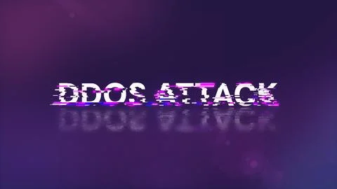 3D rendering ddos attack text with screen effects of technological glitches Stock Photos