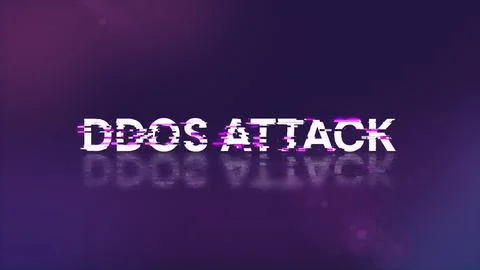 3D rendering ddos attack text with screen effects of technological glitches Foto stock