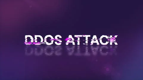 3D rendering ddos attack text with screen effects of technological glitches 스톡 사진