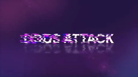 3D rendering ddos attack text with screen effects of technological glitches 写真素材