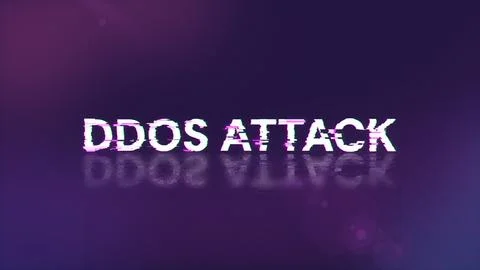 3D rendering ddos attack text with screen effects of technological glitches 스톡 사진