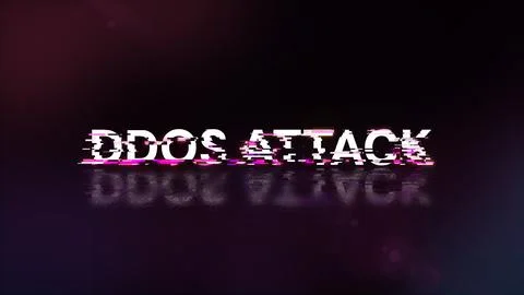 3D rendering ddos attack text with screen effects of technological glitches 스톡 사진