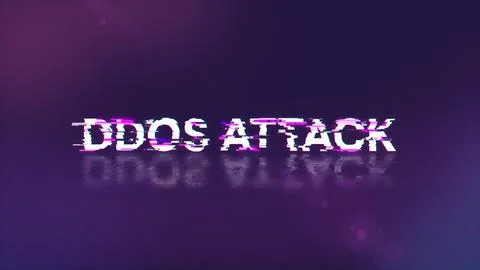 3D rendering ddos attack text with screen effects of technological glitches 写真素材