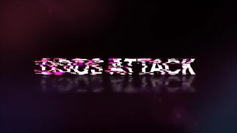 3D rendering ddos attack text with screen effects of technological glitches Foto stock