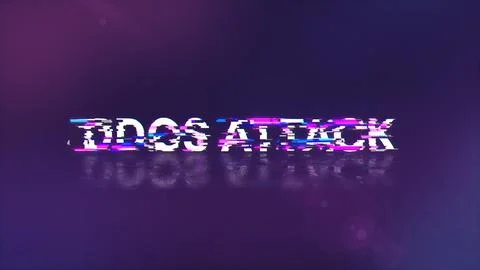 3D rendering ddos attack text with screen effects of technological glitches Stock Photos