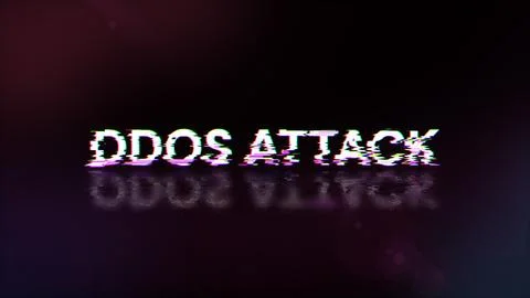 3D rendering ddos attack text with screen effects of technological glitches 스톡 사진