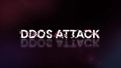 3D rendering ddos attack text with screen effects of technological glitches Foto stock