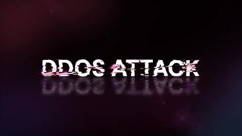 3D rendering ddos attack text with screen effects of technological glitches 스톡 사진