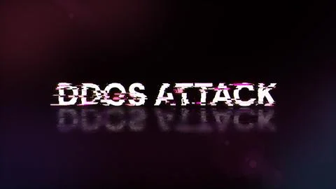 3D rendering ddos attack text with screen effects of technological glitches Stock Photos