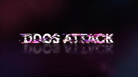 3D rendering ddos attack text with screen effects of technological glitches 스톡 사진