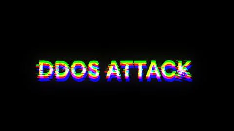 3D rendering ddos attack text with screen effects of technological glitches 写真素材