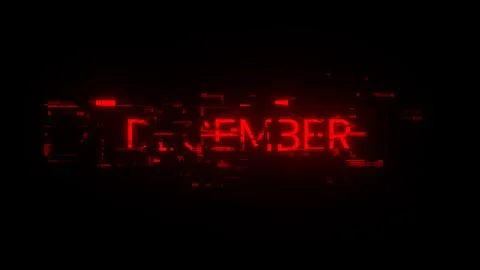 3D rendering December text with screen effects of technological glitches Stock Illustration
