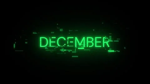 3D rendering December text with screen effects of technological glitches Stock-Illustration