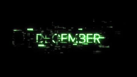 3D rendering December text with screen effects of technological glitches Stock Illustration