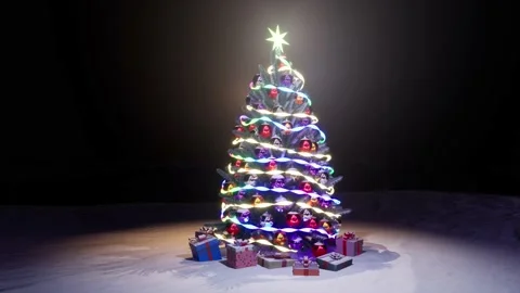 3d-rendering. Decorated festive Christmas tree in garlands. Stock Footage 221851360